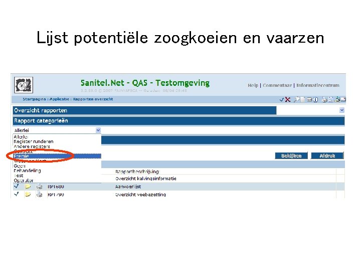 Lijst potentiële zoogkoeien en vaarzen 