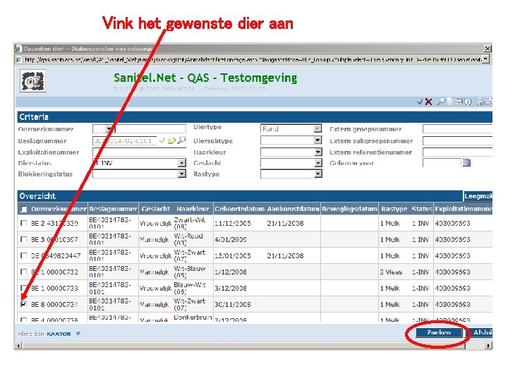 Vink het gewenste dier aan 