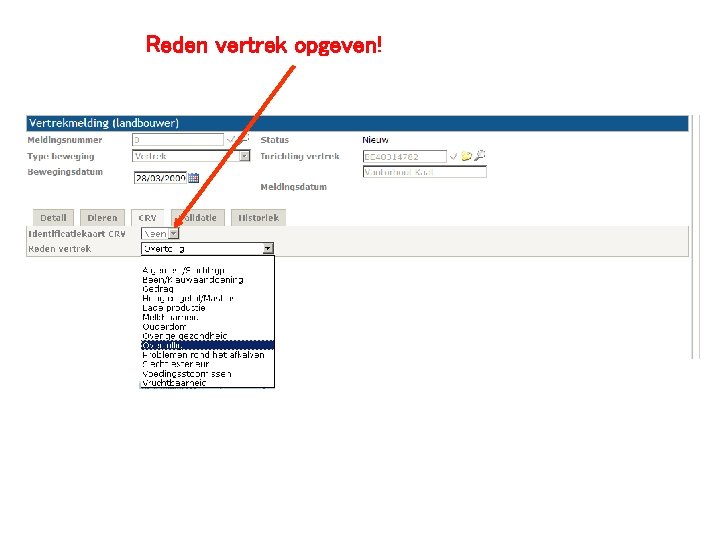 Reden vertrek opgeven! 