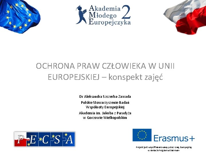 OCHRONA PRAW CZŁOWIEKA W UNII EUROPEJSKIEJ – konspekt zajęć Dr Aleksandra Szczerba-Zawada Polskie Stowarzyszenie