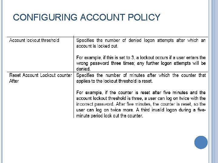 CONFIGURING ACCOUNT POLICY 