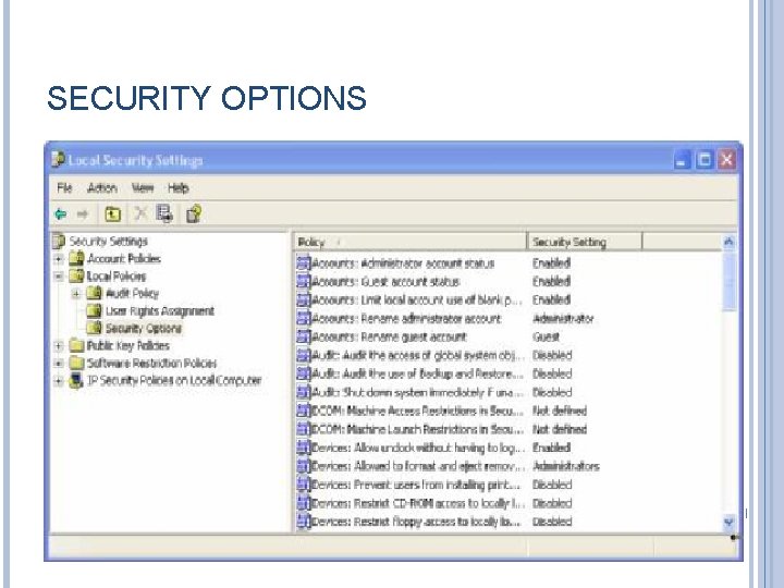 SECURITY OPTIONS 