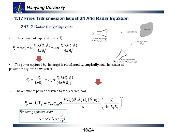 Hanyang University 2. 17 Friss Transmission Equation And Radar Equation 2. 17. 2 Radar
