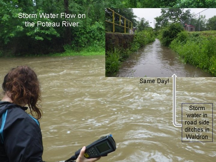 Storm Water Flow on the Poteau River Same Day! Storm water in road side