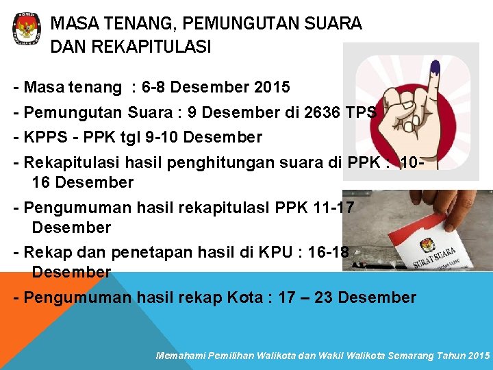 MASA TENANG, PEMUNGUTAN SUARA DAN REKAPITULASI - Masa tenang : 6 -8 Desember 2015