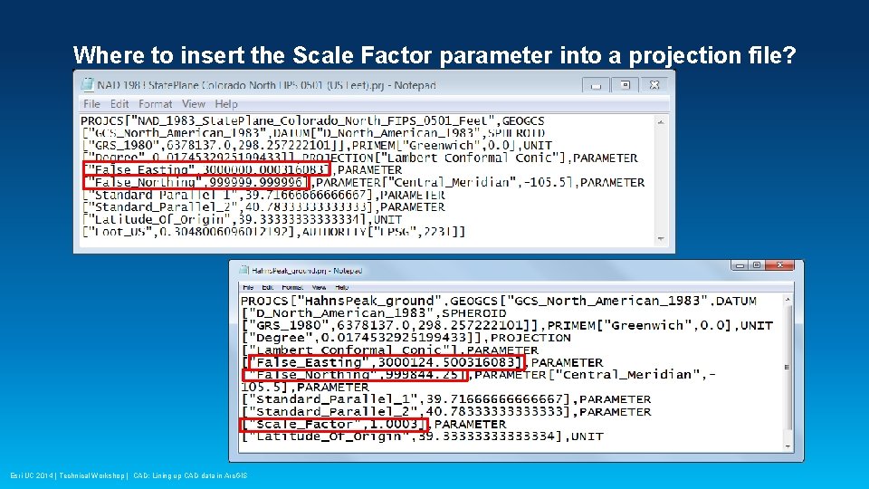 Where to insert the Scale Factor parameter into a projection file? Esri UC 2014