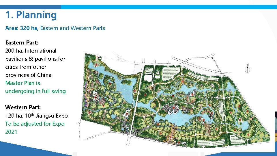 1. Planning Area: 320 ha, Eastern and Western Parts Eastern Part: 200 ha, International