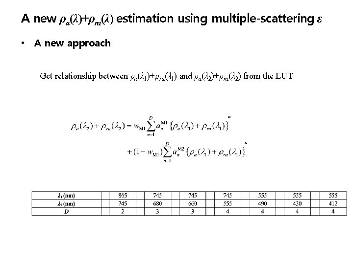 A new ρa(λ)+ρra(λ) estimation using multiple-scattering ε • A new approach Get relationship between