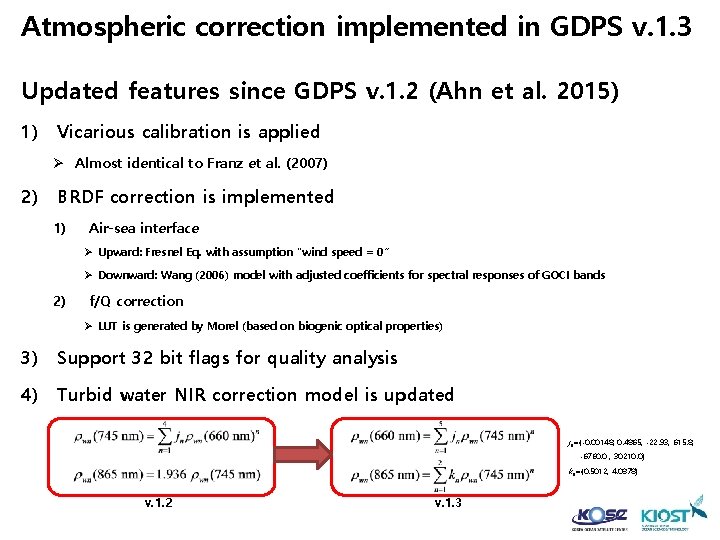 Atmospheric correction implemented in GDPS v. 1. 3 Updated features since GDPS v. 1.