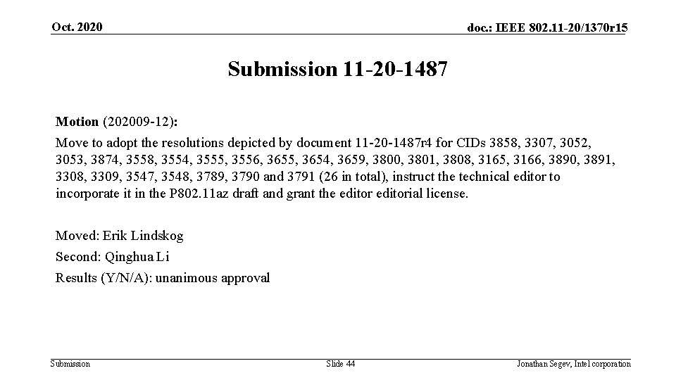 Oct. 2020 doc. : IEEE 802. 11 -20/1370 r 15 Submission 11 -20 -1487