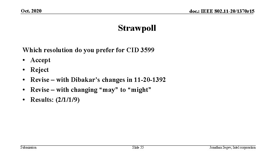 Oct. 2020 doc. : IEEE 802. 11 -20/1370 r 15 Strawpoll Which resolution do