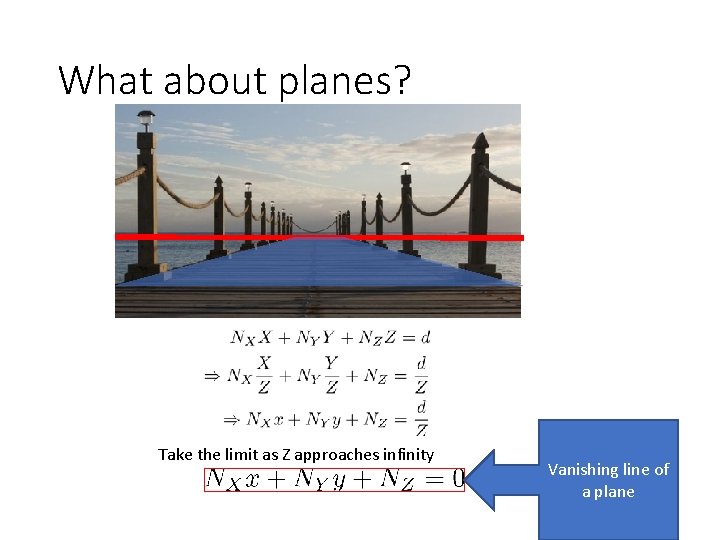 What about planes? Take the limit as Z approaches infinity Vanishing line of a