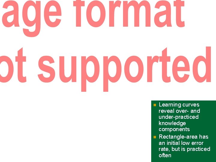 PSLC’s Data. Shop n n Learning curves reveal over- and under-practiced knowledge components Rectangle-area