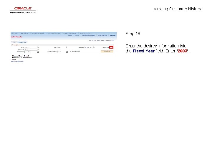 Viewing Customer History Step 18 Enter the desired information into the Fiscal Year field.