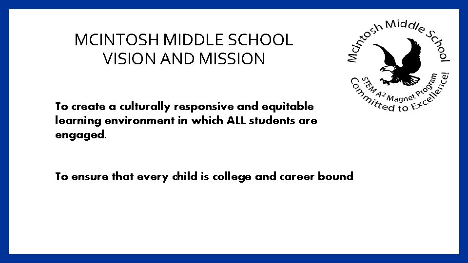 MCINTOSH MIDDLE SCHOOL VISION AND MISSION To create a culturally responsive and equitable learning
