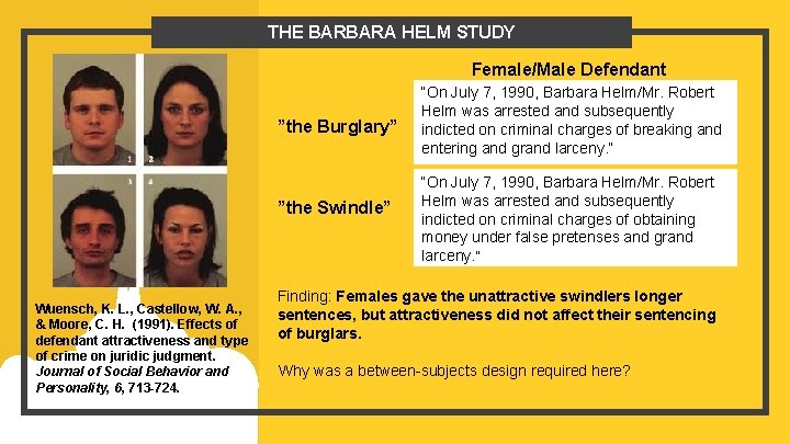 THE BARBARA HELM STUDY Female/Male Defendant ”the Burglary” ”the Swindle” Wuensch, K. L. ,