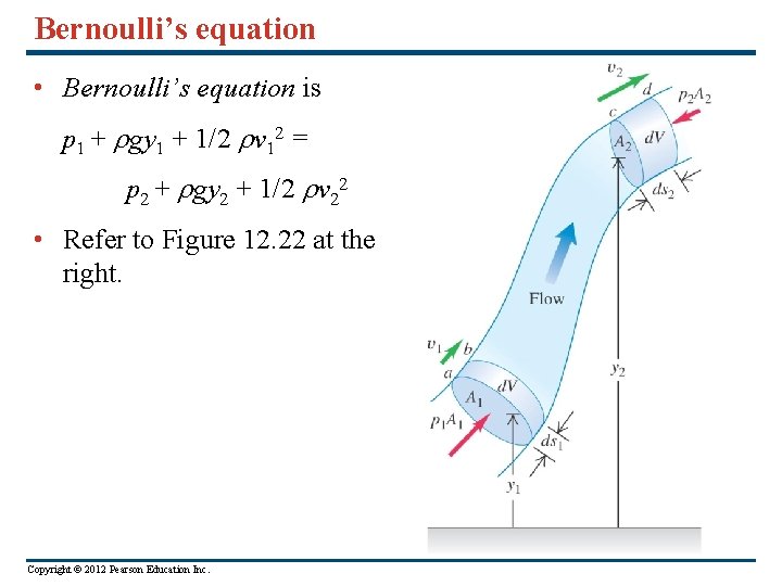 Bernoulli’s equation • Bernoulli’s equation is p 1 + gy 1 + 1/2 v