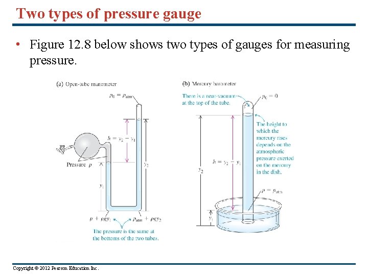 Two types of pressure gauge • Figure 12. 8 below shows two types of