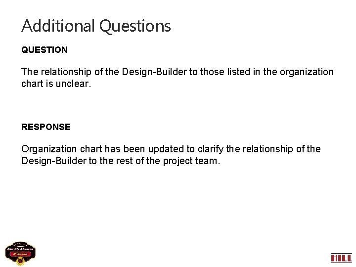 Additional Questions QUESTION The relationship of the Design-Builder to those listed in the organization