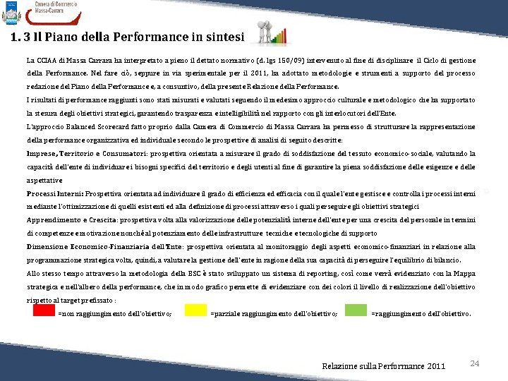 1. 3 Il Piano della Performance in sintesi La CCIAA di Massa Carrara ha