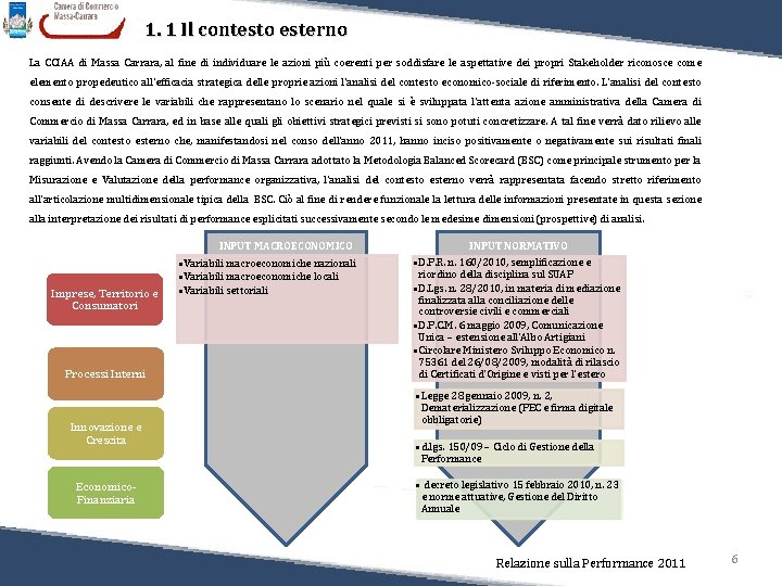 1. 1 Il contesto esterno La CCIAA di Massa Carrara, al fine di individuare