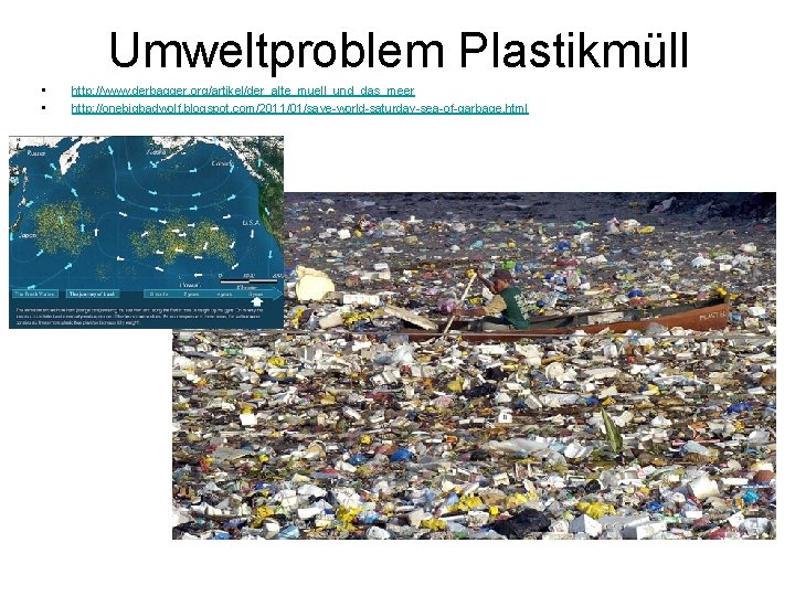 Umweltproblem Plastikmüll • • http: //www. derbagger. org/artikel/der_alte_muell_und_das_meer http: //onebigbadwolf. blogspot. com/2011/01/save-world-saturday-sea-of-garbage. html 