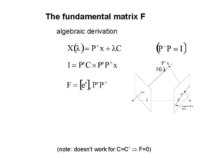The fundamental matrix F algebraic derivation (note: doesn’t work for C=C’ F=0) 