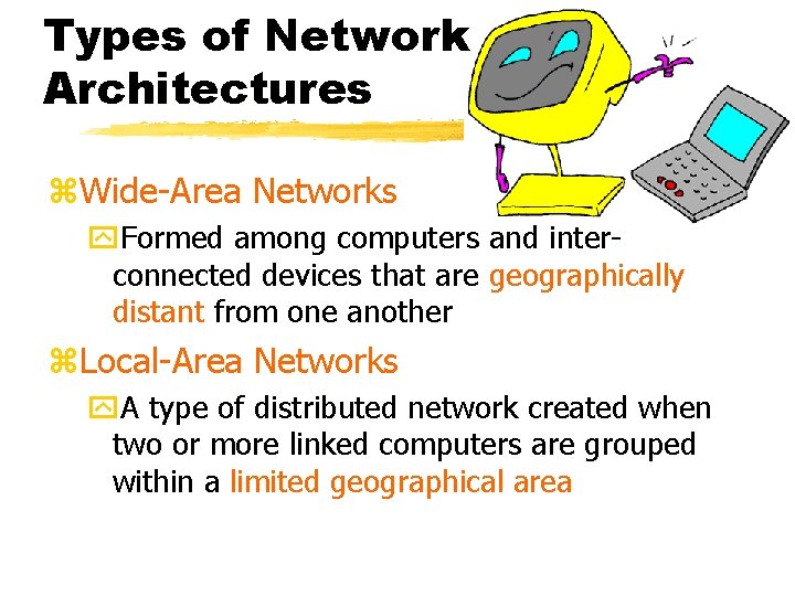 Types of Network Architectures z. Wide-Area Networks y. Formed among computers and interconnected devices