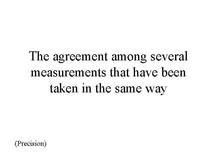 The agreement among several measurements that have been taken in the same way (Precision)