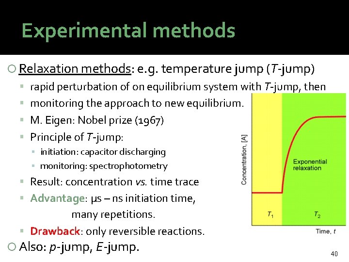 Experimental methods Relaxation methods: e. g. temperature jump (T-jump) rapid perturbation of on equilibrium