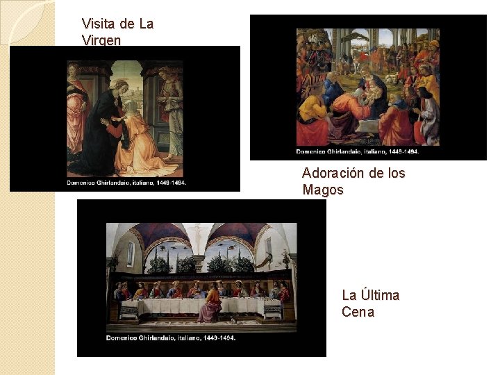 Visita de La Virgen Adoración de los Magos La Última Cena 