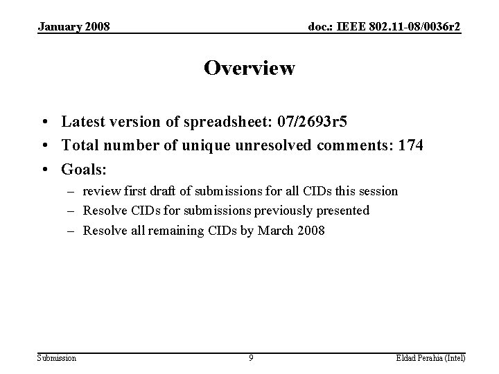 January 2008 doc. : IEEE 802. 11 -08/0036 r 2 Overview • Latest version