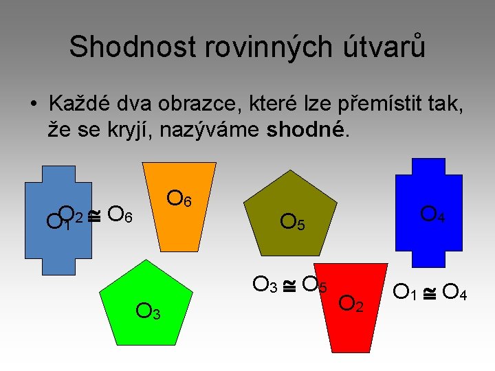 Shodnost rovinných útvarů • Každé dva obrazce, které lze přemístit tak, že se kryjí,