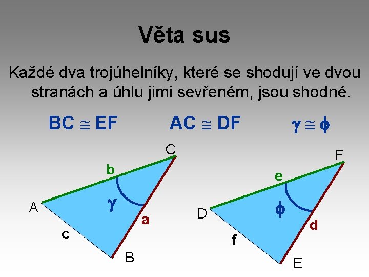 Věta sus Každé dva trojúhelníky, které se shodují ve dvou stranách a úhlu jimi