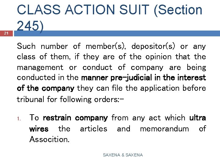 21 CLASS ACTION SUIT (Section 245) Such number of member(s), depositor(s) or any class