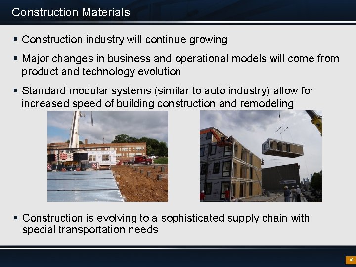 Construction Materials § Construction industry will continue growing § Major changes in business and