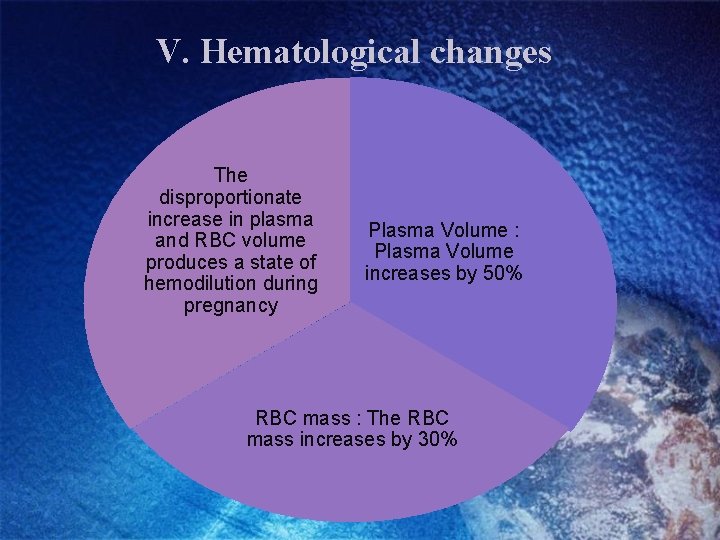 V. Hematological changes The disproportionate increase in plasma and RBC volume produces a state