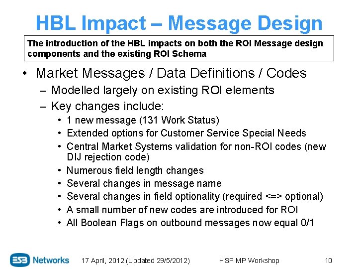 HBL Impact – Message Design The introduction of the HBL impacts on both the