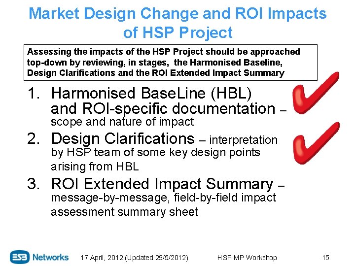 Market Design Change and ROI Impacts of HSP Project Assessing the impacts of the