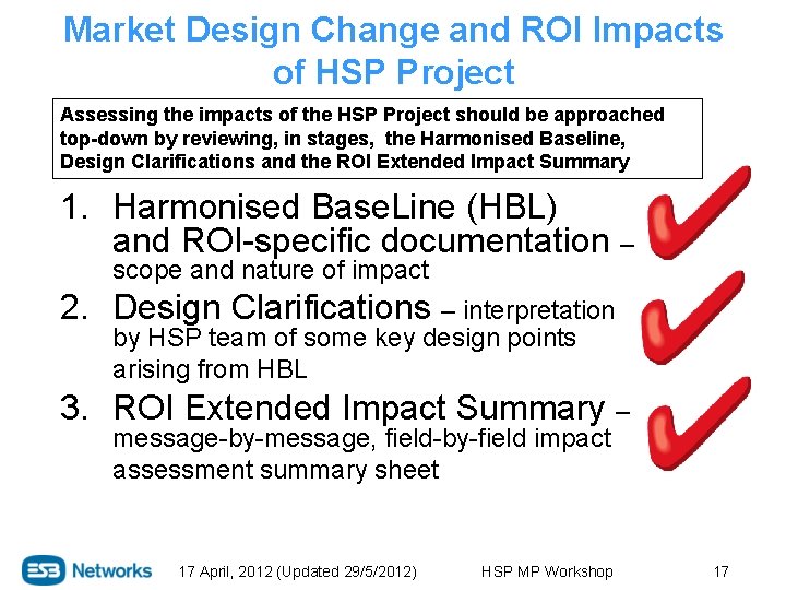 Market Design Change and ROI Impacts of HSP Project Assessing the impacts of the