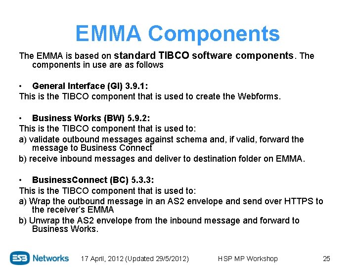 EMMA Components The EMMA is based on standard TIBCO software components. The components in