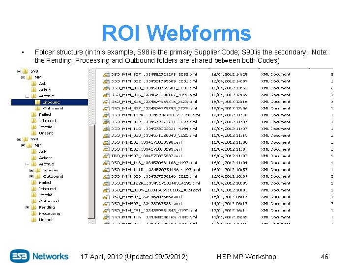 ROI Webforms • Folder structure (in this example, S 98 is the primary Supplier