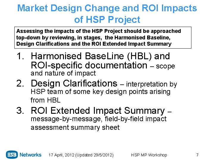 Market Design Change and ROI Impacts of HSP Project Assessing the impacts of the