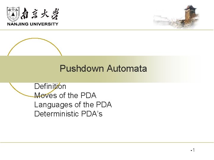 Pushdown Automata Definition Moves of the PDA Languages of the PDA Deterministic PDA’s w