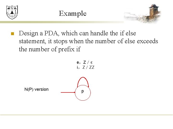 Example n Design a PDA, which can handle the if else statement, it stops