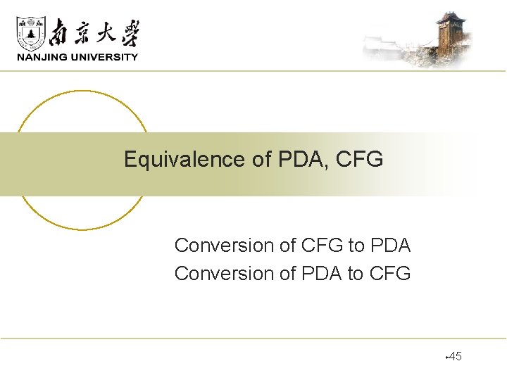 Equivalence of PDA, CFG Conversion of CFG to PDA Conversion of PDA to CFG