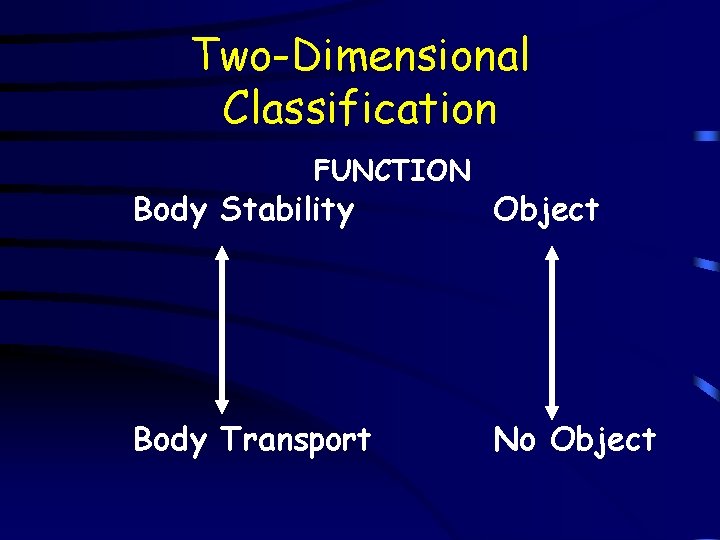 Two-Dimensional Classification FUNCTION Body Stability Object Body Transport No Object 
