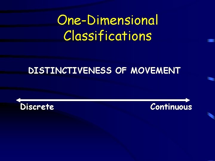 One-Dimensional Classifications DISTINCTIVENESS OF MOVEMENT Discrete Continuous 