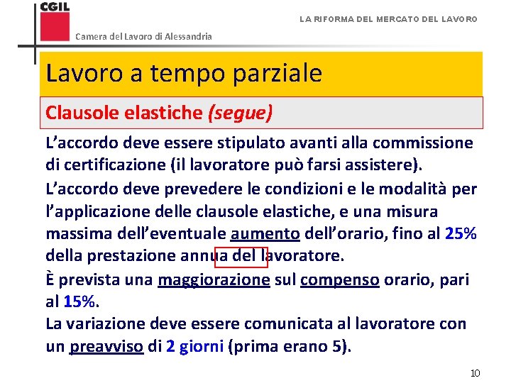 LA RIFORMA DEL MERCATO DEL LAVORO Camera del Lavoro di Alessandria Lavoro a tempo