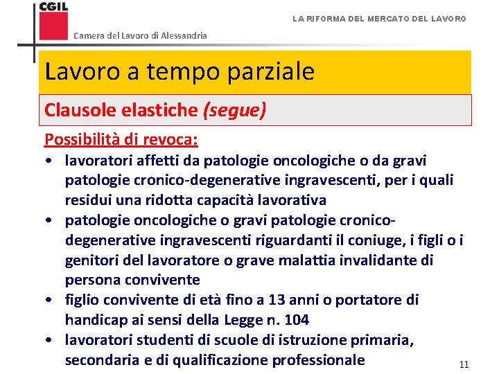 LA RIFORMA DEL MERCATO DEL LAVORO Camera del Lavoro di Alessandria Lavoro a tempo